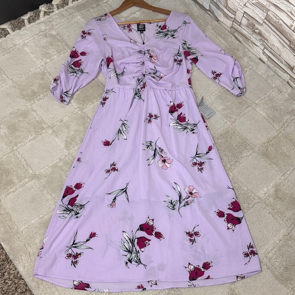 BOBEAU Lavender Floral Ruched Long Sleeve Dress - Picture 7 of 14